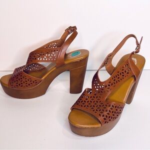 Atalina Women's Platform Faux Wooden Cognac Brown Open Toe Sandal Size 7.5